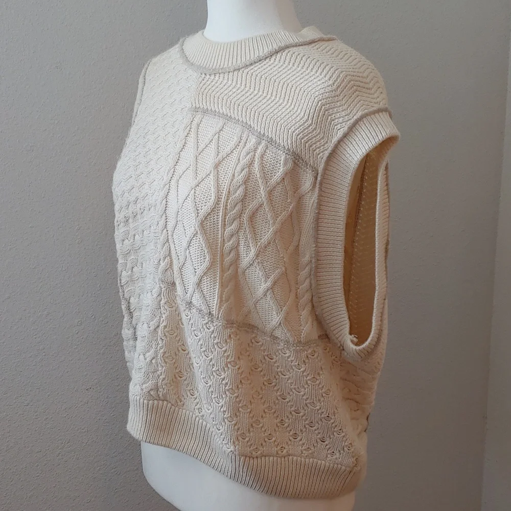 Free People Take The Plunge Knitted Cable Vest in Cream Women's XS